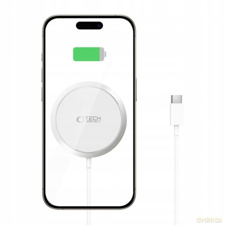 Ładowarka Tech-Protect QI15W-A34 indukcyjna z MagSafe z kablem USB-C - biała