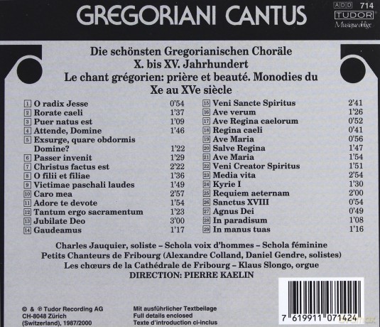 Gregoriani Cantus: Les Choeurs de Pierre Kaelin Fribourg [CD]