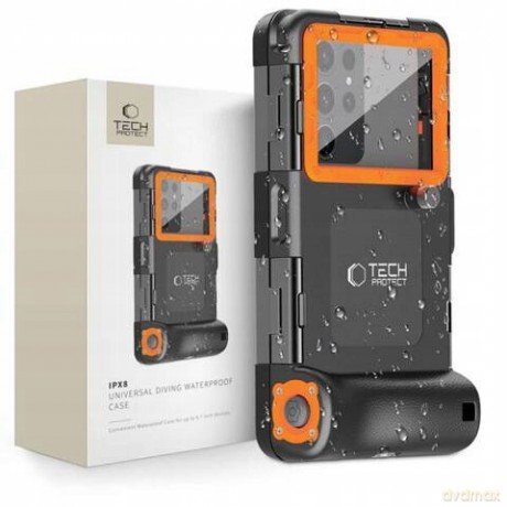 Pokrowiec Tech-Protect Waterproof Case wodoodporny IPX8 na smartfony 4.7-6.7" - czarno-pomarańczowy