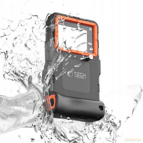 Pokrowiec Tech-Protect Waterproof Case wodoodporny IPX8 na smartfony 4.7-6.7" - czarno-pomarańczowy