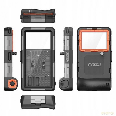 Pokrowiec Tech-Protect Waterproof Case wodoodporny IPX8 na smartfony 4.7-6.7" - czarno-pomarańczowy