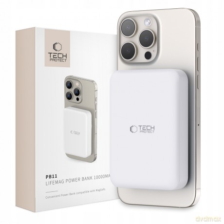 Powerbank Tech-Protect LifeMag PB11 z MagSafe 10000mAh 15W port USB-C - biały + kabel USB-C
