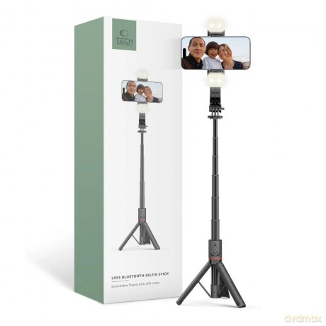 Selfie stick Tech-Protect L05S Bluetooth z tripodem do 105cm z lampą LED - czarny