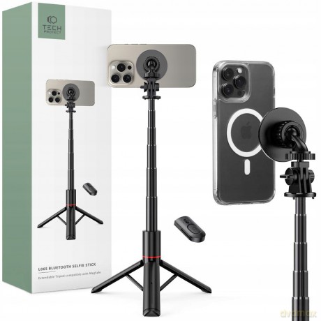 Selfie stick Tech-Protect L06S Bluetooth magnetyczny z MagSafe, pilotem, tripodem do 82cm i głowicą 360 - czarny