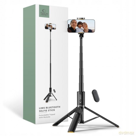 Selfie stick Tech-Protect L08S Bluetooth z pilotem, tripodem do 141cm - czarny