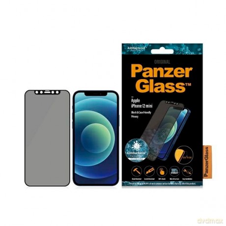 Szkło hartowane PanzerGlass E2E Super+ Microfracture antybakteryjne prywatyzujące na iPhone 12 mini - z czarną ramką