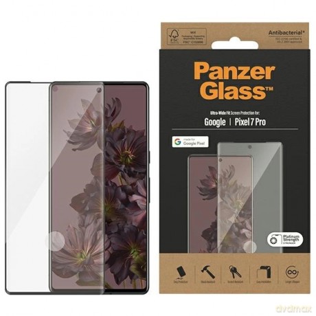 Szkło hartowane PanzerGlass Ultra-Wide Fit antybakteryjne na Google Pixel 7 Pro - z czarną ramką