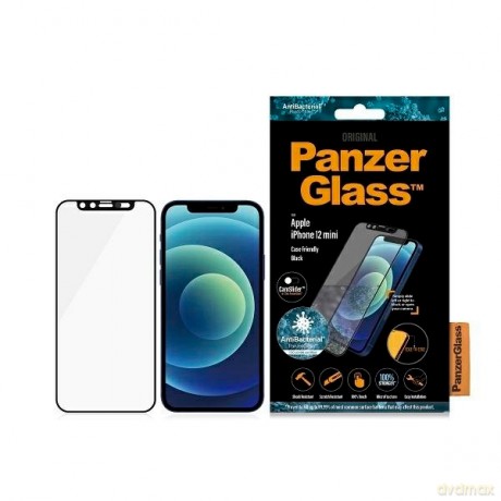Szkło PanzerGlass E2E Microfracture antybakteryjne z osłoną aparatu na iPhone 12 mini - z czarną ramką