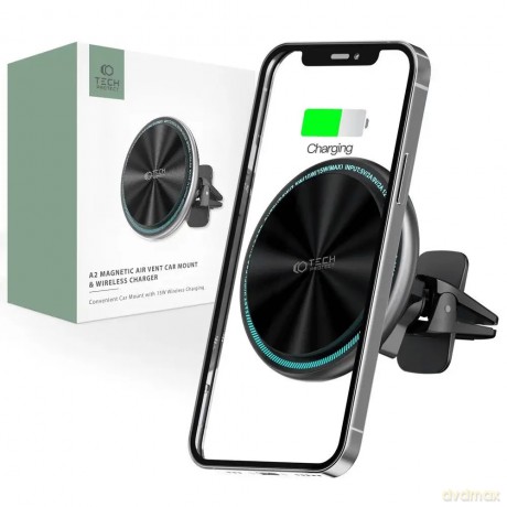 Uchwyt Tech-Protect A2 samochodowy na telefon z ładowarką indukcyjną MagSafe 15W na kratkę nawiewu - czarny
