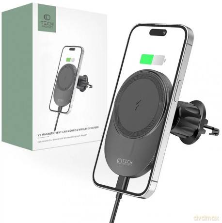Uchwyt Tech-Protect MM15W-V1 samochodowy na telefon z ładowarką indukcyjną MagSafe 15W na kratkę nawiewu - czarny