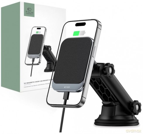 Uchwyt Tech-Protect MM15W-V2 samochodowy na telefon z ładowarką indukcyjną MagSafe 15W na kokpit - czarny