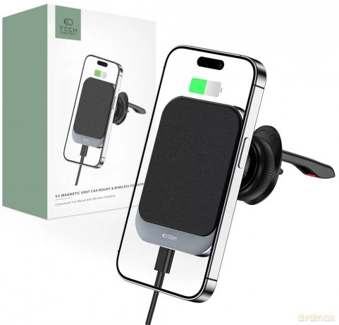 Uchwyt Tech-Protect MM15W-V2 samochodowy na telefon z ładowarką indukcyjną MagSafe 15W na kratkę nawiewu - czarny