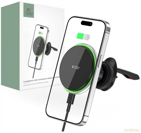 Uchwyt Tech-Protect MM15W-V3 samochodowy na telefon z ładowarką indukcyjną MagSafe 15W na kratkę nawiewu - czarny
