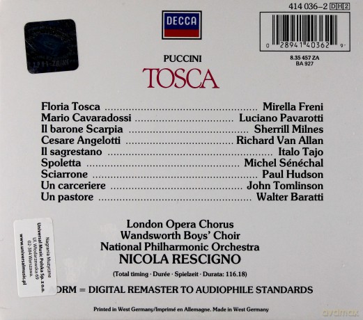 Rescigno, Nat.Phil.Orch., Pavarotti, Freni: Puccini: Tosca [2CD]+[Książka]