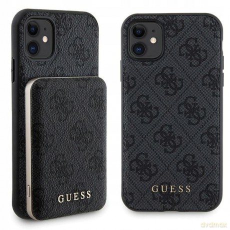 Zestaw etui Guess 4G Metal Logo na iPhone 11 + powerbank 5000mAh MagSafe - czarny