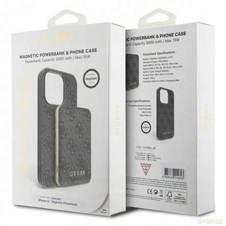 Zestaw etui Guess 4G Metal Logo na iPhone 11 + powerbank 5000mAh MagSafe - czarny