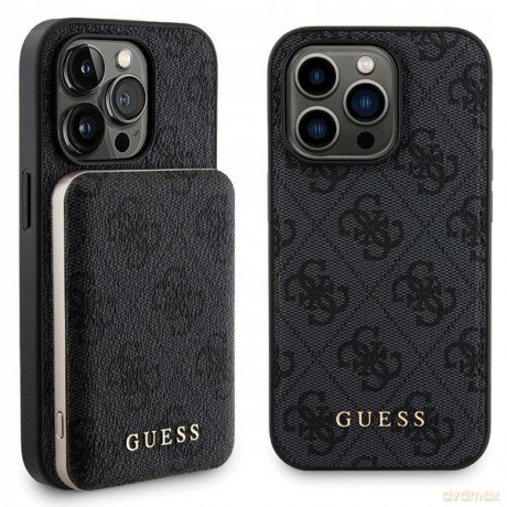 Zestaw etui Guess 4G Metal Logo na iPhone 13 Pro + powerbank 5000mAh MagSafe - czarny