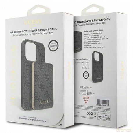 Zestaw etui Guess 4G Metal Logo na iPhone 13 Pro + powerbank 5000mAh MagSafe - czarny