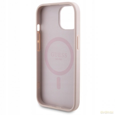 Zestaw etui Guess 4G Metal Logo na iPhone 15 + powerbank 5000mAh MagSafe - różowy