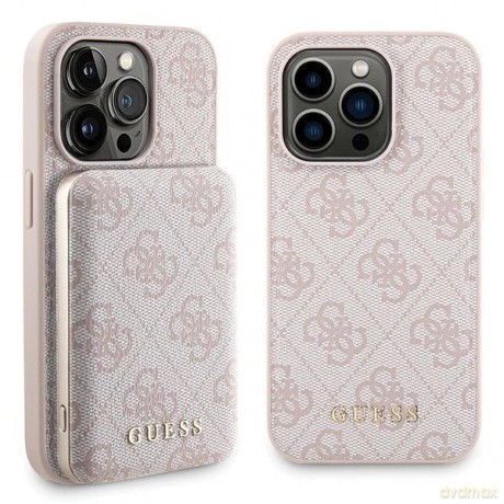 Zestaw etui Guess 4G Metal Logo na iPhone 15 Pro + powerbank 5000mAh MagSafe - różowy