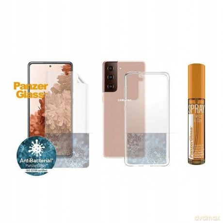 Zestaw ochronny PanzerGlass do Samsung Galaxy S21+ folia TPU + etui ClearCase + płyn czyszczący 30ml