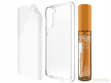 Zestaw ochronny PanzerGlass do Samsung Galaxy S21+ folia TPU + etui ClearCase + płyn czyszczący 30ml