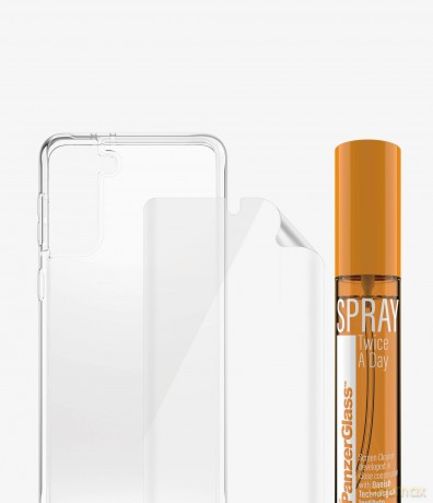 Zestaw ochronny PanzerGlass do Samsung Galaxy S21+ folia TPU + etui ClearCase + płyn czyszczący 30ml