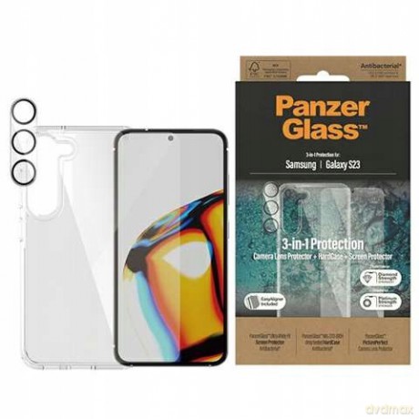 Zestaw PanzerGlass Bundle 3in1 etui przezroczyste + folia + osłona aparatu do Samsung Galaxy S23+