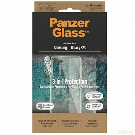 Zestaw PanzerGlass Bundle 3in1 etui przezroczyste + folia + osłona aparatu do Samsung Galaxy S23+