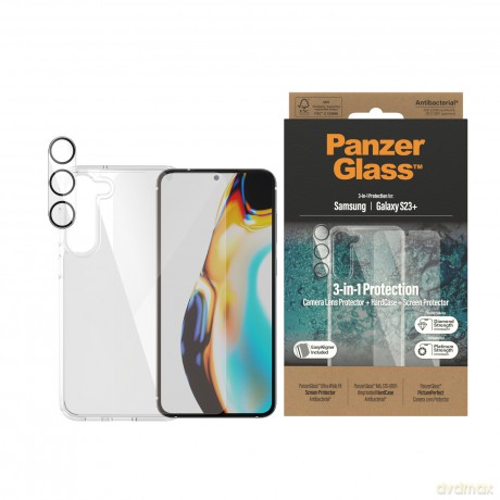 Zestaw PanzerGlass Bundle 3in1 etui przezroczyste + folia + osłona aparatu do Samsung Galaxy S23+