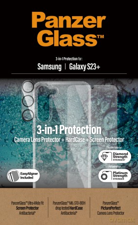 Zestaw PanzerGlass Bundle 3in1 etui przezroczyste + folia + osłona aparatu do Samsung Galaxy S23+