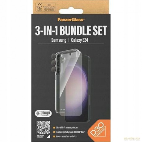 Zestaw PanzerGlass Bundle 3in1 etui przezroczyste + folia + osłona aparatu do Samsung Galaxy S24