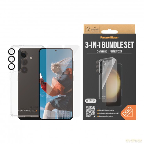 Zestaw PanzerGlass Bundle 3in1 etui przezroczyste + folia + osłona aparatu do Samsung Galaxy S24