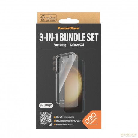 Zestaw PanzerGlass Bundle 3in1 etui przezroczyste + folia + osłona aparatu do Samsung Galaxy S24