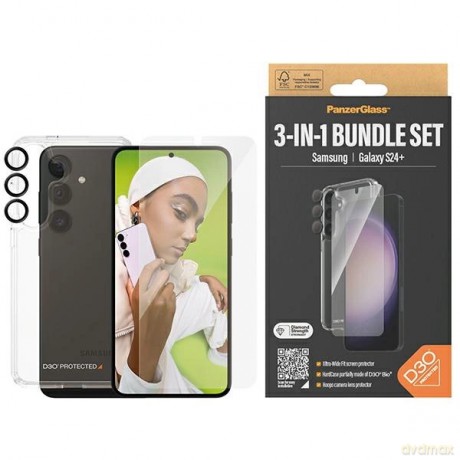 Zestaw PanzerGlass Bundle 3in1 etui przezroczyste + folia + osłona aparatu do Samsung Galaxy S24+