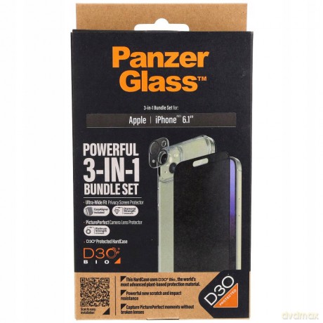 Zestaw PanzerGlass Privacy Bundle 3in1 etui przezroczyste + szkło prywatyzujące + osłona aparatu do iPhone 15
