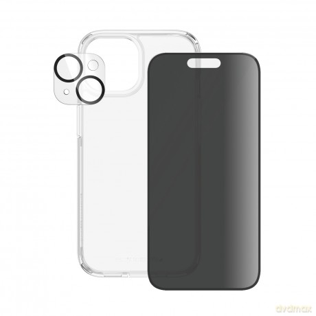 Zestaw PanzerGlass Privacy Bundle 3in1 etui przezroczyste + szkło prywatyzujące + osłona aparatu do iPhone 15