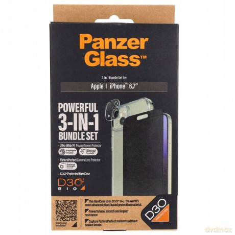 Zestaw PanzerGlass Privacy Bundle 3in1 etui przezroczyste + szkło prywatyzujące + osłona aparatu do iPhone 15 Plus