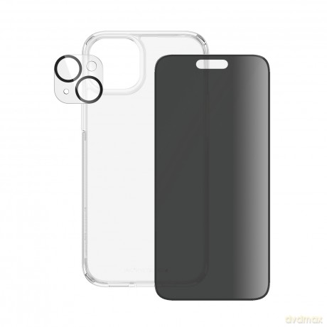 Zestaw PanzerGlass Privacy Bundle 3in1 etui przezroczyste + szkło prywatyzujące + osłona aparatu do iPhone 15 Plus