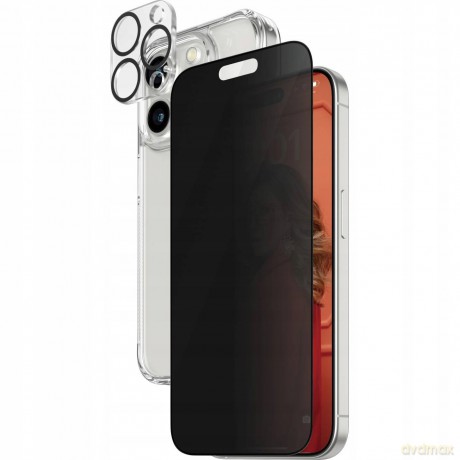 Zestaw PanzerGlass Privacy Bundle 3in1 etui przezroczyste + szkło prywatyzujące + osłona aparatu do iPhone 15 Pro