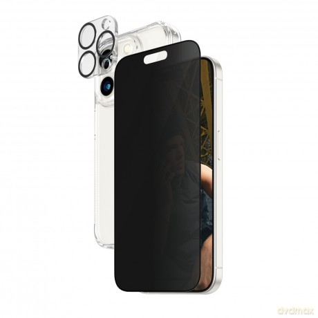Zestaw PanzerGlass Privacy Bundle 3in1 etui przezroczyste + szkło prywatyzujące + osłona aparatu do iPhone 15 Pro