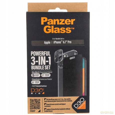 Zestaw PanzerGlass Privacy Bundle 3in1 etui przezroczyste + szkło prywatyzujące + osłona aparatu do iPhone 15 Pro Max