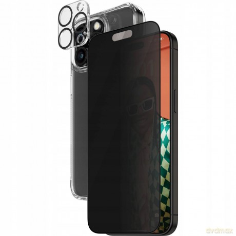Zestaw PanzerGlass Privacy Bundle 3in1 etui przezroczyste + szkło prywatyzujące + osłona aparatu do iPhone 15 Pro Max