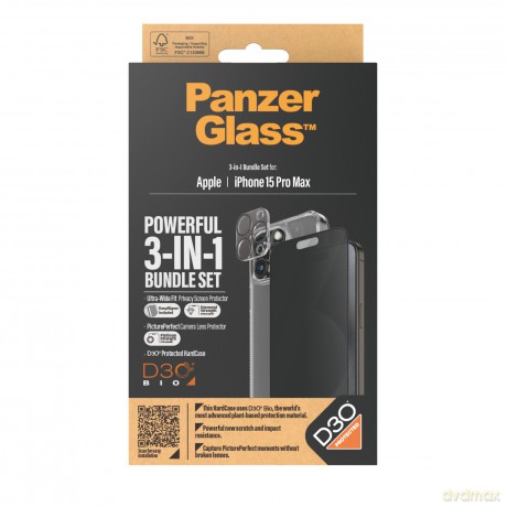 Zestaw PanzerGlass Privacy Bundle 3in1 etui przezroczyste + szkło prywatyzujące + osłona aparatu do iPhone 15 Pro Max