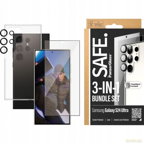 Zestaw SAFE by PanzerGlass etui + folia ochronna + osłona aparatu na Samsung Galaxy S24 Ultra