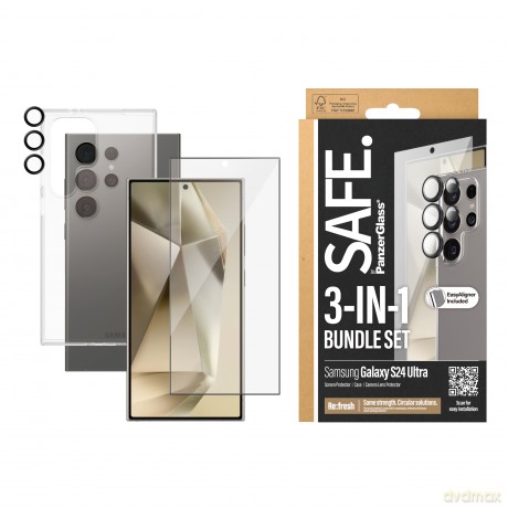 Zestaw SAFE by PanzerGlass etui + folia ochronna + osłona aparatu na Samsung Galaxy S24 Ultra