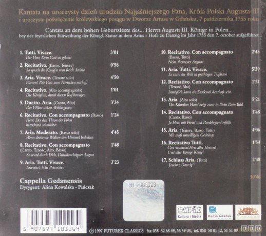Capella Gedanensis: Kantata Króla Augusta [CD]