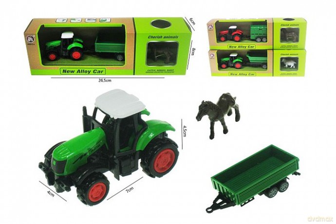 Traktor z przyczepą 16cm i zwierzak.H13520 43068