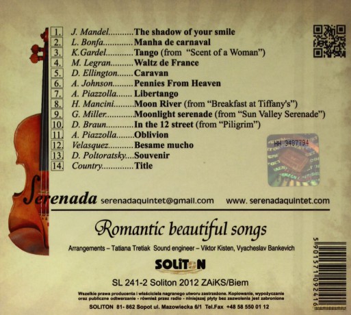 Serenada String Quintet: Romantic Beautiful Songs [CD]