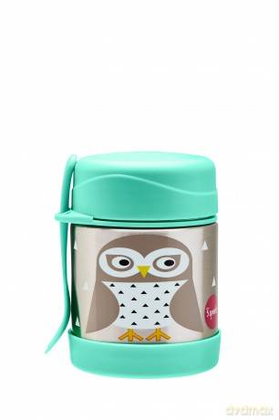 3 Sprouts - Stainless Steel Food Jar and Spork - Mint Owl